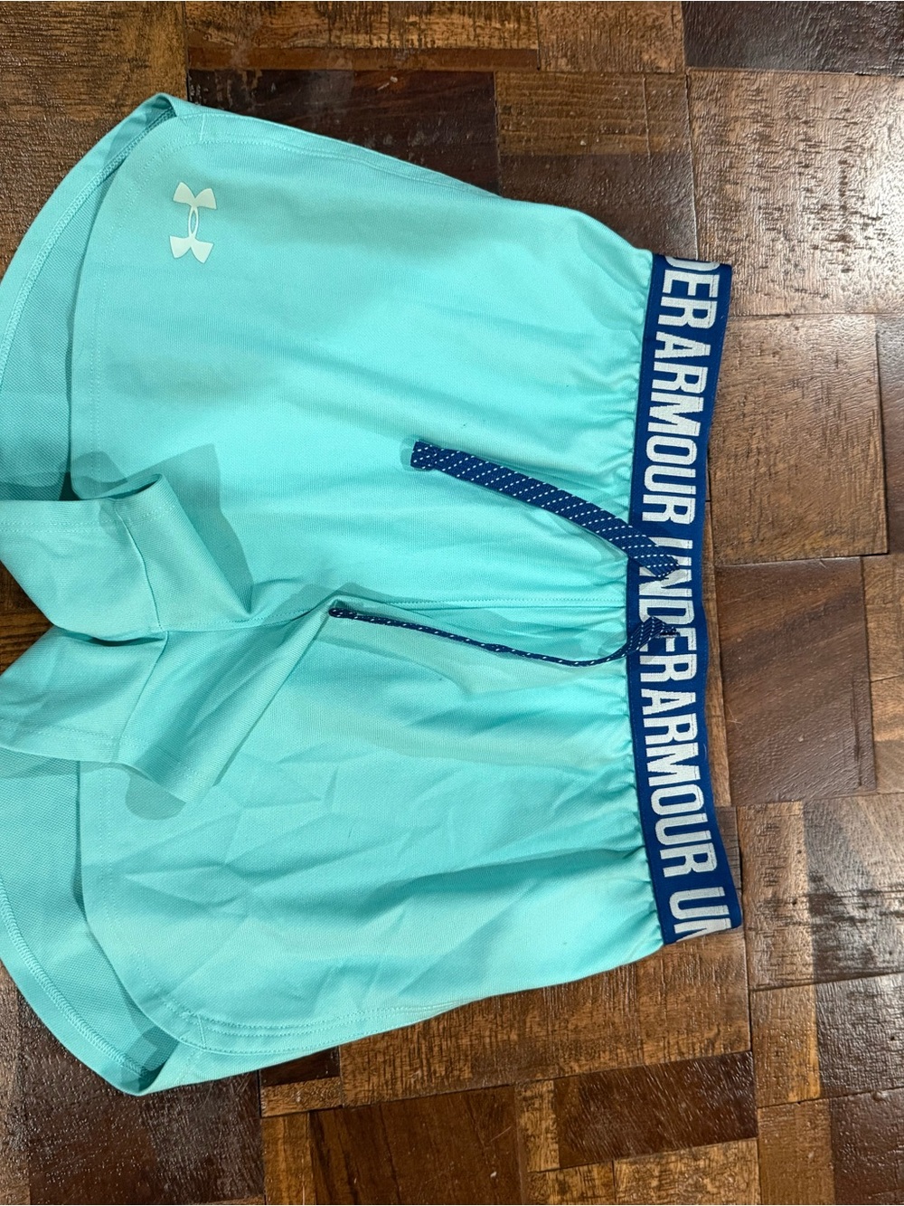 Under Armour Mint Green Athletic Shorts with Navy Trim for girls
